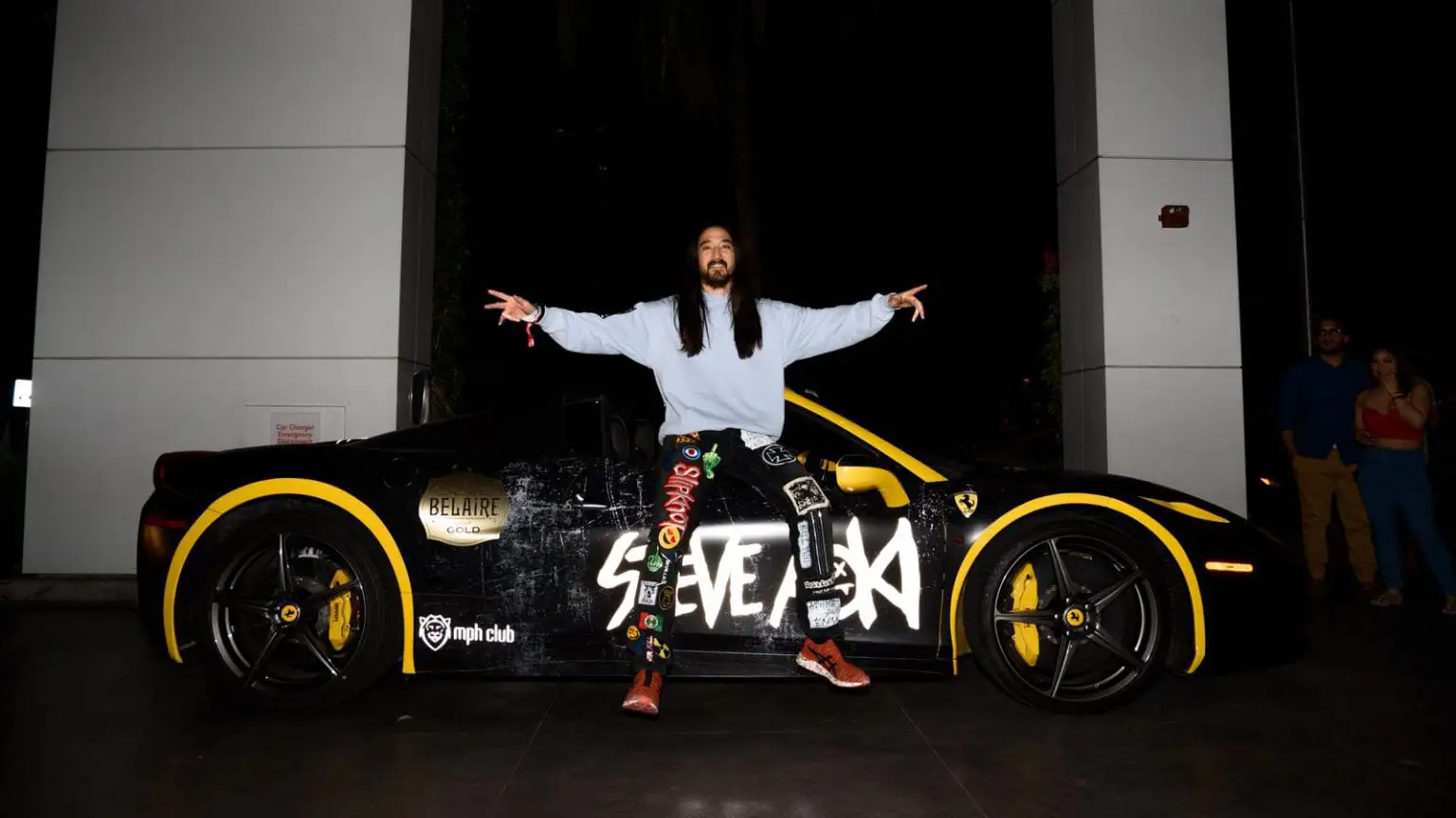 steve aoki peace custom wrapped ferrari 458 spider rental mph club