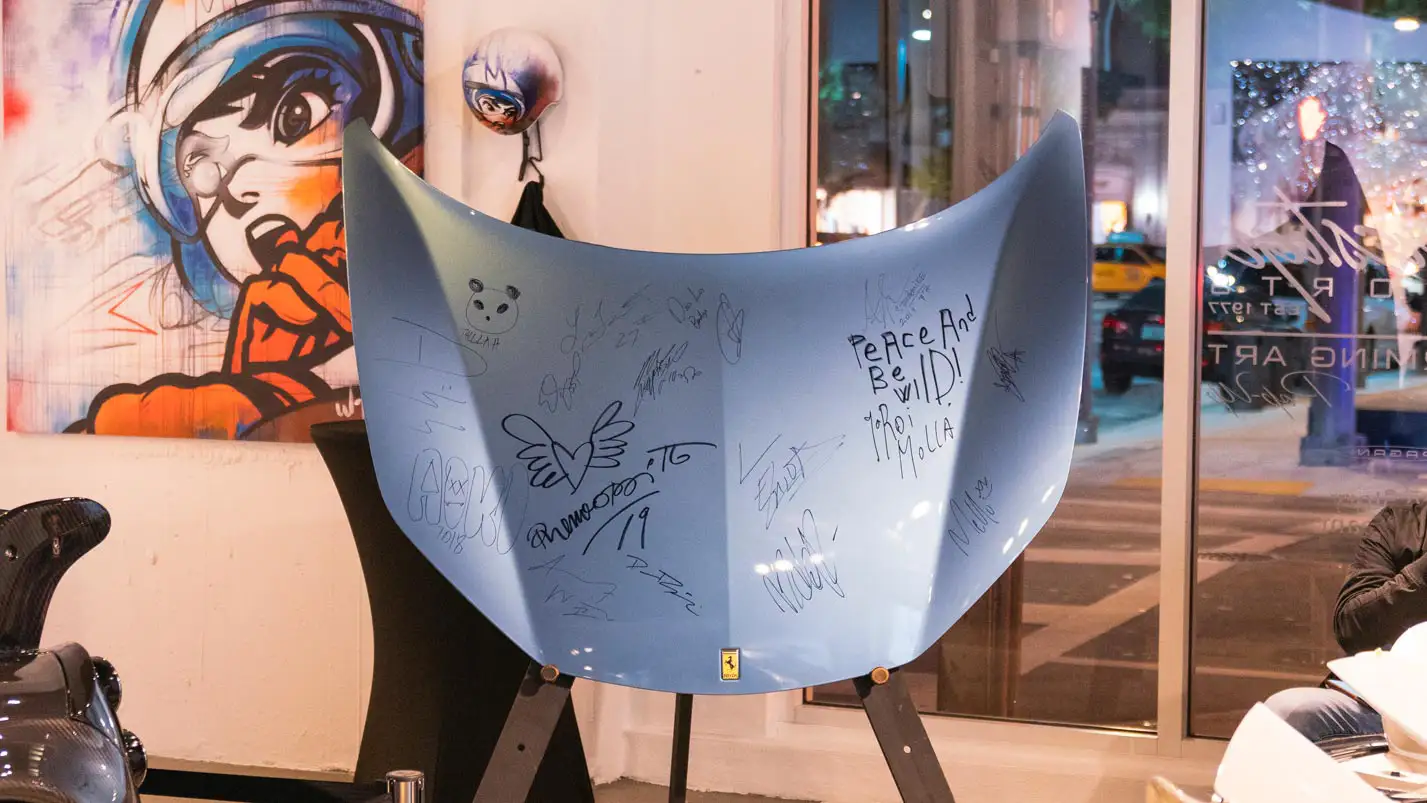 mph club famous ferrari hood signed by celebrities