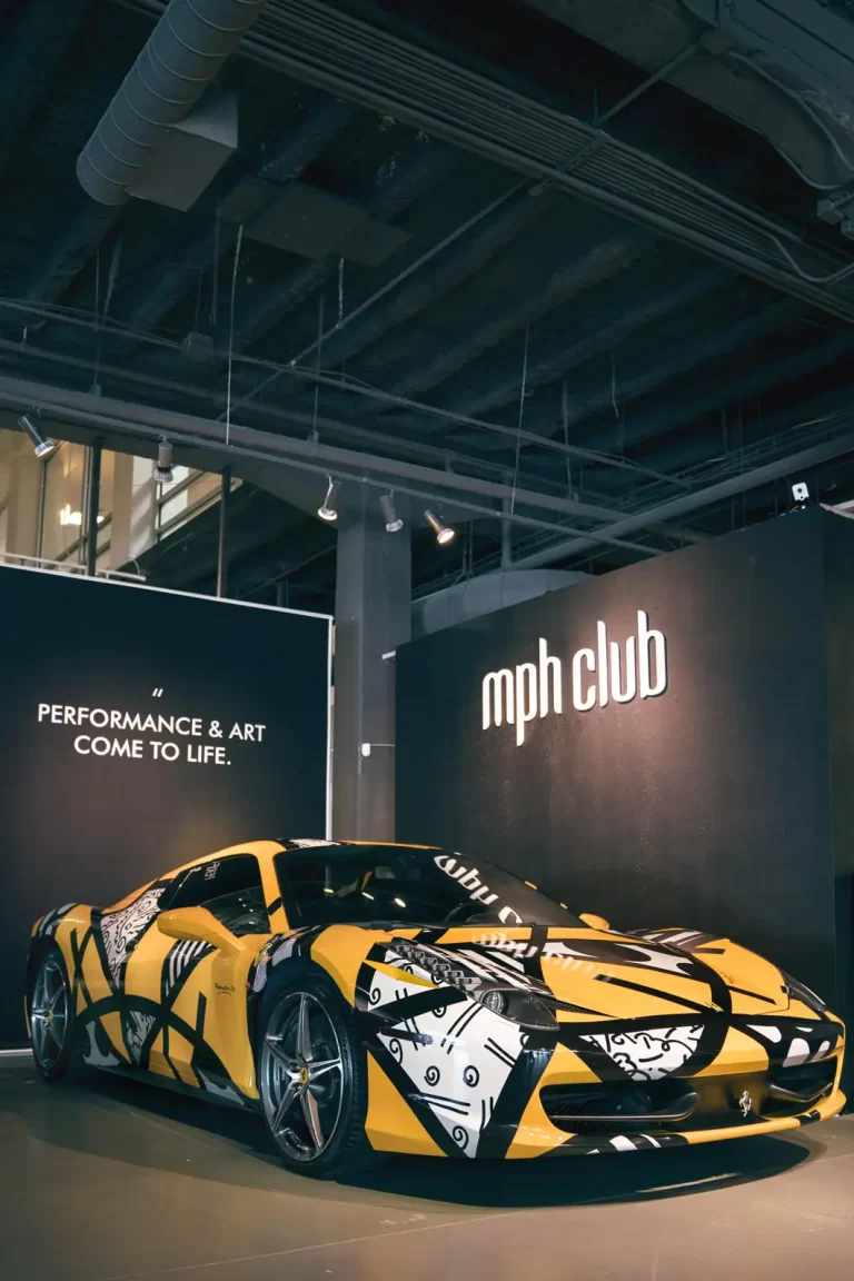 romero britto design on ferrari 458 rental from mph club exotic car rental