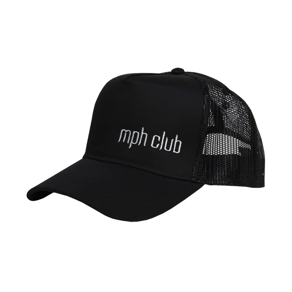 black-mph-club-trucker-hat-white-letters