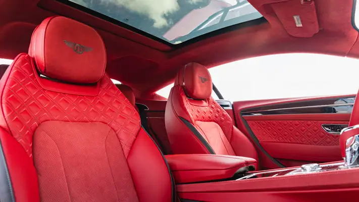 White on red Bentley GT rental Monaco interior view mph club
