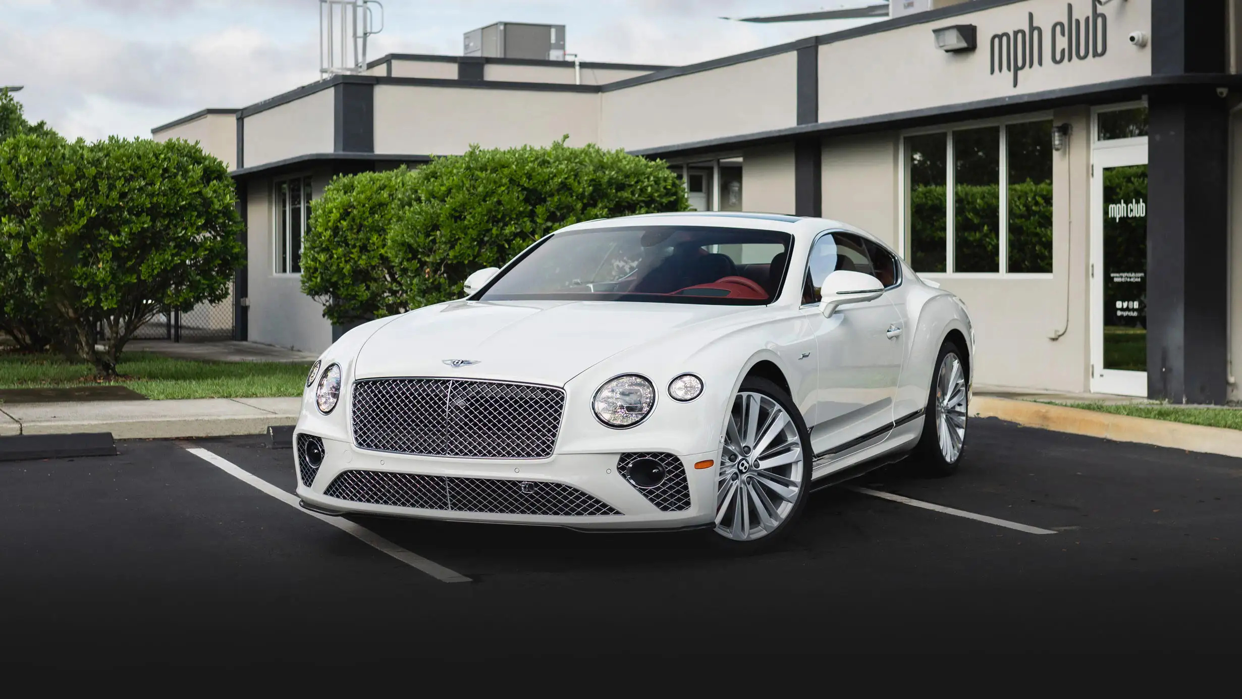White on red Bentley GT rental Monaco profile view - mph club
