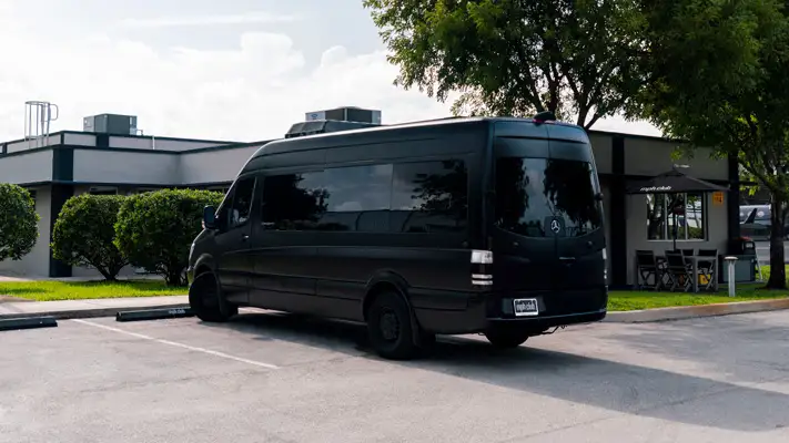 12 passenger Mercedes Benz Limo VIP rental rear view mph club