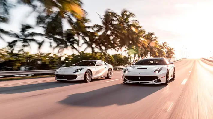 Ferrari F12 rental and Ferrari 812 Superfast rental driving mph club