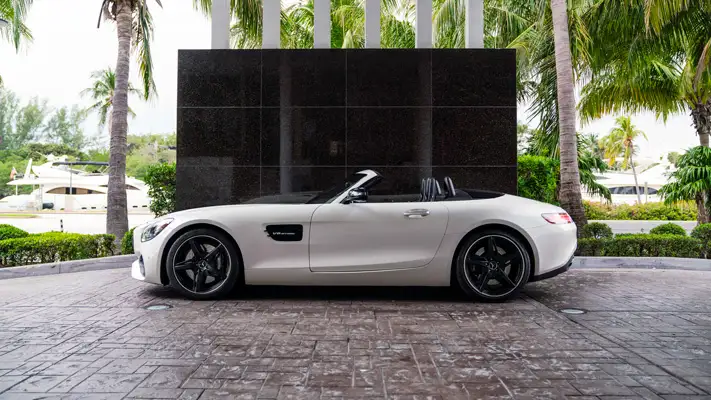 Mercedes Benz AMG GTS convertible rental side view mph club