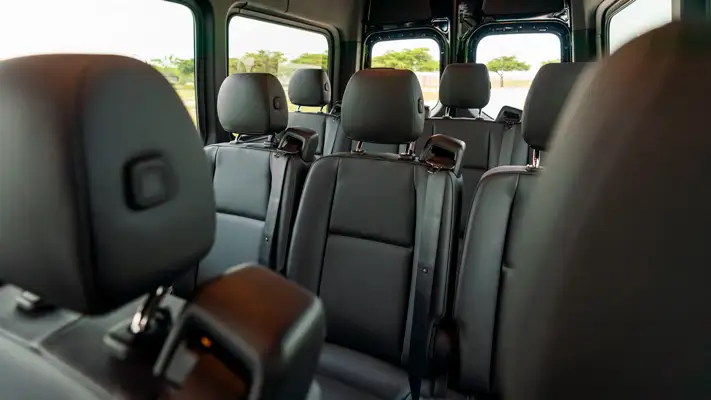 Mercedes Benz Sprinter 15 passenger rental interior view mph club