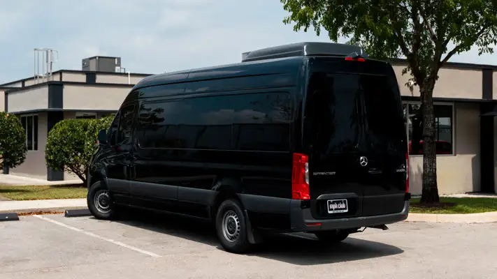Mercedes Benz Sprinter 15 passenger rental rear view mph club