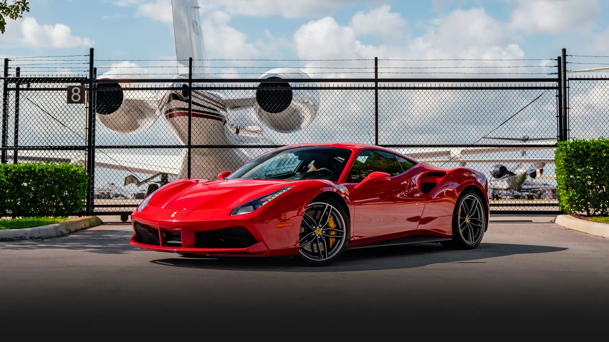 Red Ferrari 488 GTB rental profile view mph club