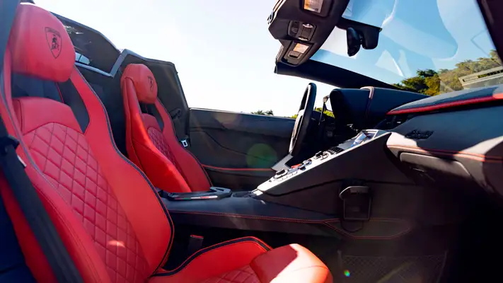 White Lamborghini Aventador S Roadster for rent Monaco interior view mph club