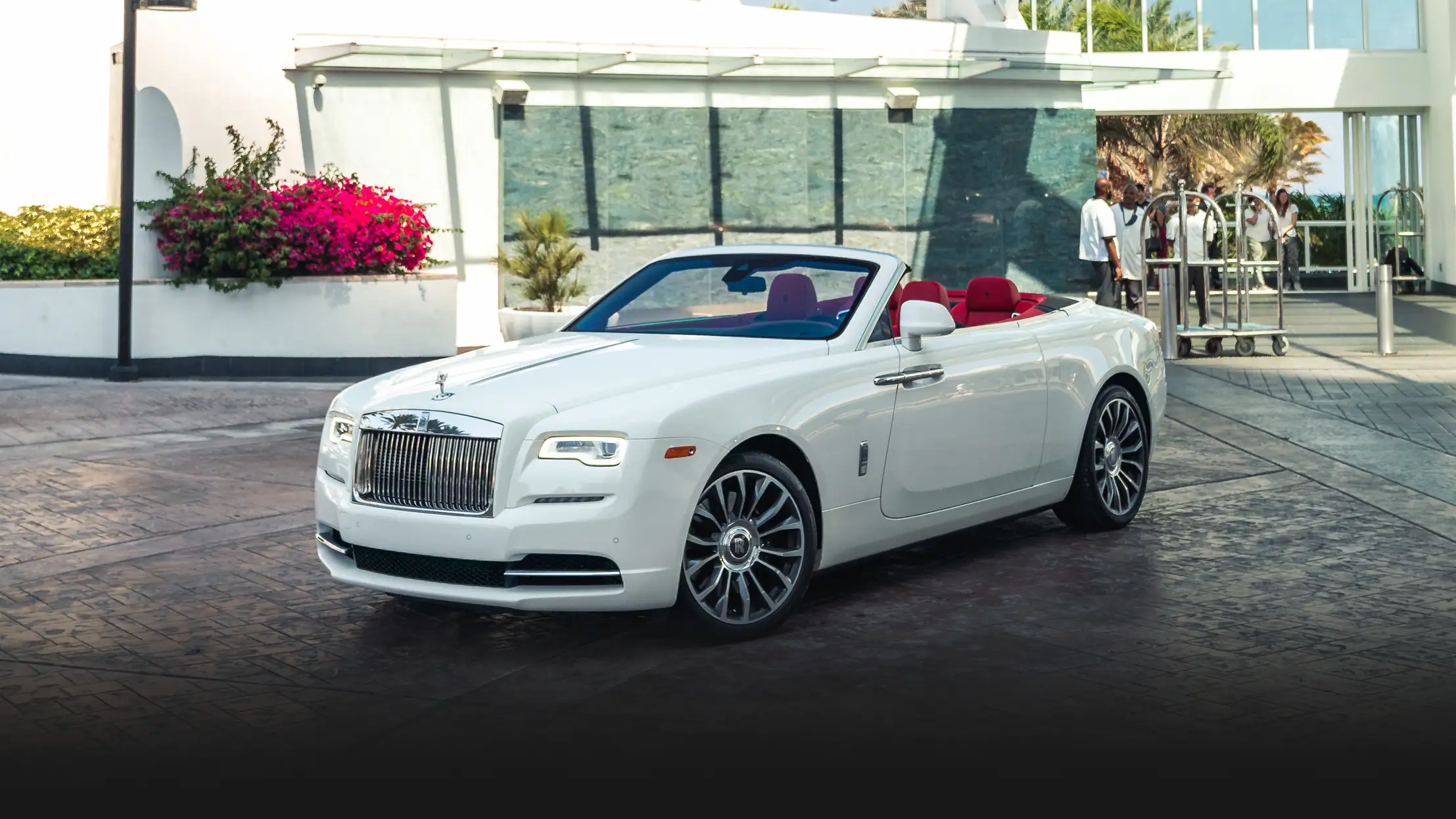 White Rolls Royce Dawn rental profile view mph club