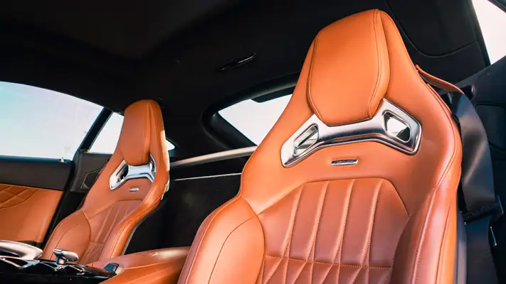 Yellow Mercedes Benz AMG GTS rental interior view mph club