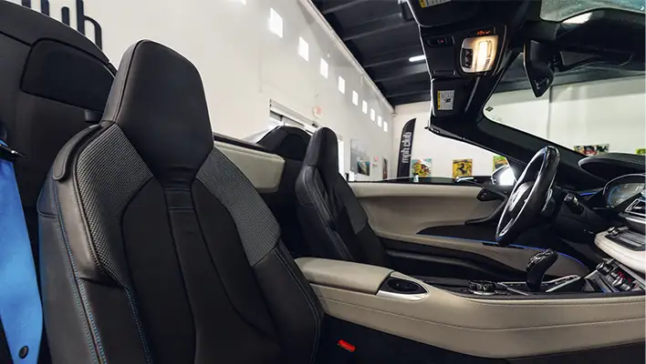 BMW I8 silver rental interior view - mph club