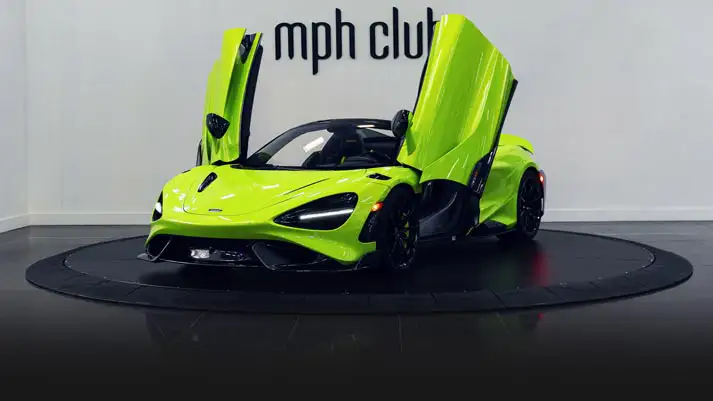 Green McLaren 765LT Spider rental profile view rszd - mph club