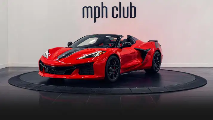 Red Chevrolet Corvette Z06R rental profile view rszd - mph club