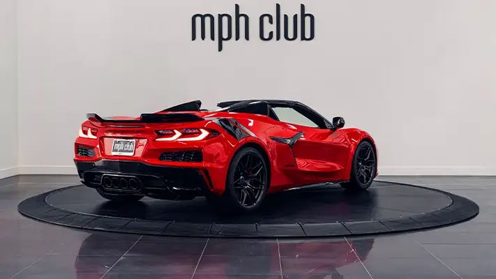 Red Chevrolet Corvette Z06R rental rear view - mph club