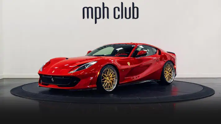 Red Ferrari 812 Superfast rental profile view rszd - mph club
