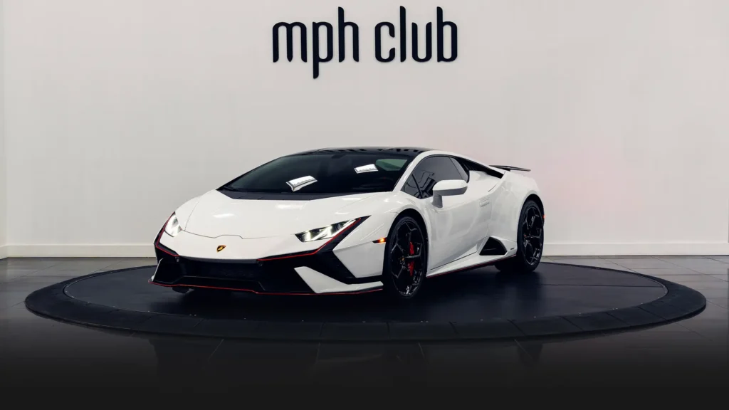 White Lamborghini Huracan Tecnica rental Monaco profile view - mph club